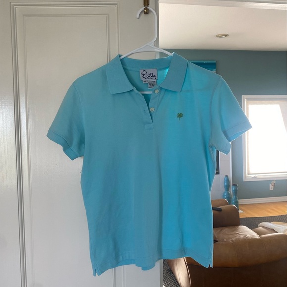 Lilly Pulitzer Tops - Lilly Pulitzer Vintage Cotton Aqua Blue Golf Polo Shirt with Palm Tree Logo
